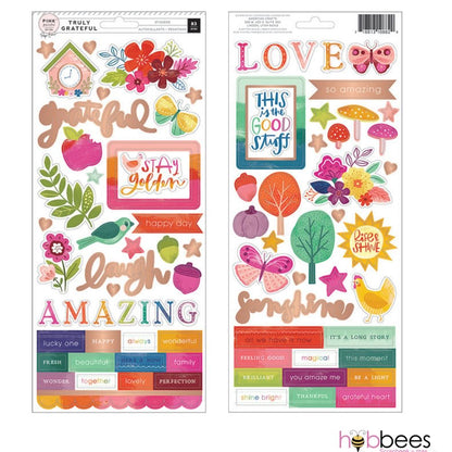 Cardstock Stickers Truly Grateful / Estampas de Cartulina Agradecimiento Descontinuado Pink Paislee