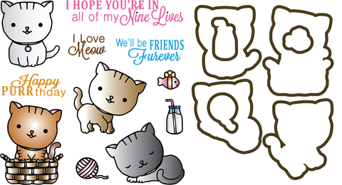Stamps and Dies  Kitten Caboodle / Kit de Suajes y Sellos de Gatitos Descontinuado LDRS Creative