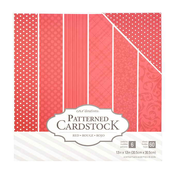 Red Patterned Cardstock / Cartulina Decorada Rojos 60 Hojas Descontinuado Core&