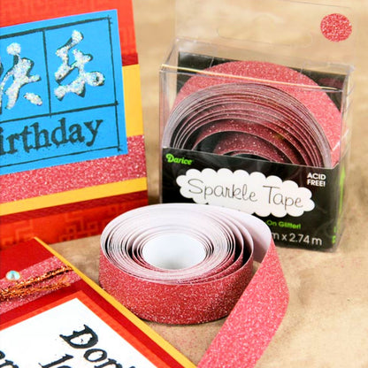 Sparkle Tape Red / Cinta Adhesiva Roja Brillante Descontinuado Darice