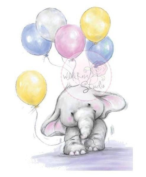 Bella With Balloons / Sellos de Polímero de Elefante con Globos Descontinuado Wild Rose Studio