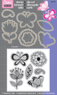 Flower Butterflies Dies &amp; Stamp / Set de Suajes y Sellos Flores y Mariposas Descontinuado Sizzix
