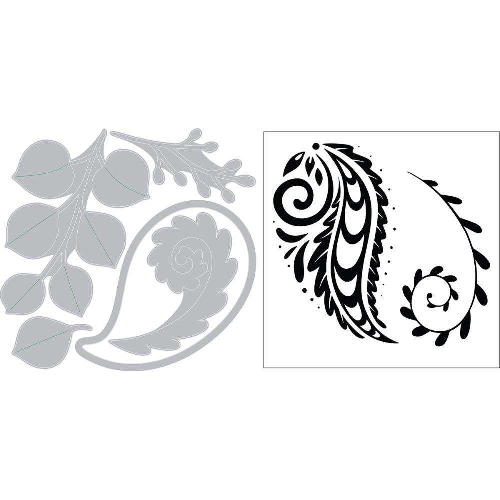 Framelits Die &amp; Stamp Set Eucalyptus &amp; Flourish / Suaje y Sello de Eucalipto y Flores Descontinuado Sizzix
