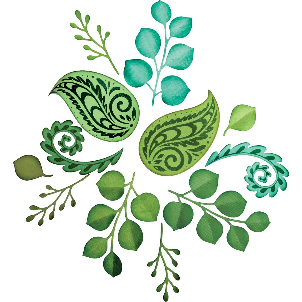 Framelits Die &amp; Stamp Set Eucalyptus &amp; Flourish / Suaje y Sello de Eucalipto y Flores Descontinuado Sizzix