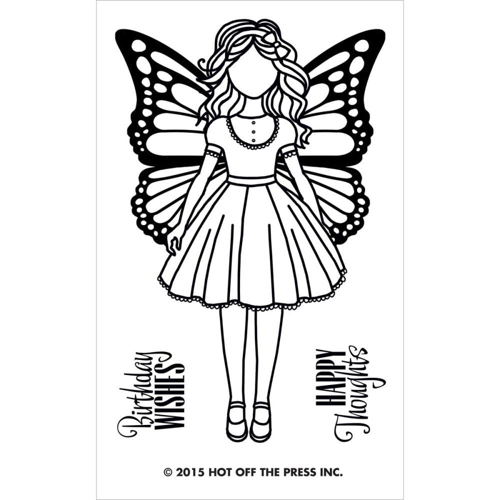 Girl With Wings Clear Stamps / Sellos de Polímero de Hada Descontinuado Hot off the Press