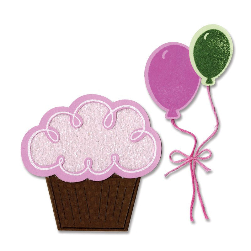 Balloons &amp; Cupcakes Dies &amp; Stamps / Set de Suajes y Sellos de Polímero Globos y Panques Descontinuado Sizzix