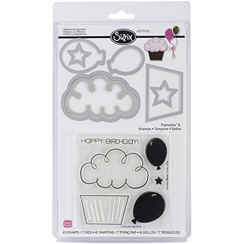 Balloons &amp; Cupcakes Dies &amp; Stamps / Set de Suajes y Sellos de Polímero Globos y Panques Descontinuado Sizzix