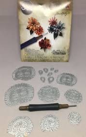 Tim Holtz Thinlits Die Tiny Tattered Florals / 15 Suajes de Flores y Herramienta para Filigrana Descontinuado Sizzix