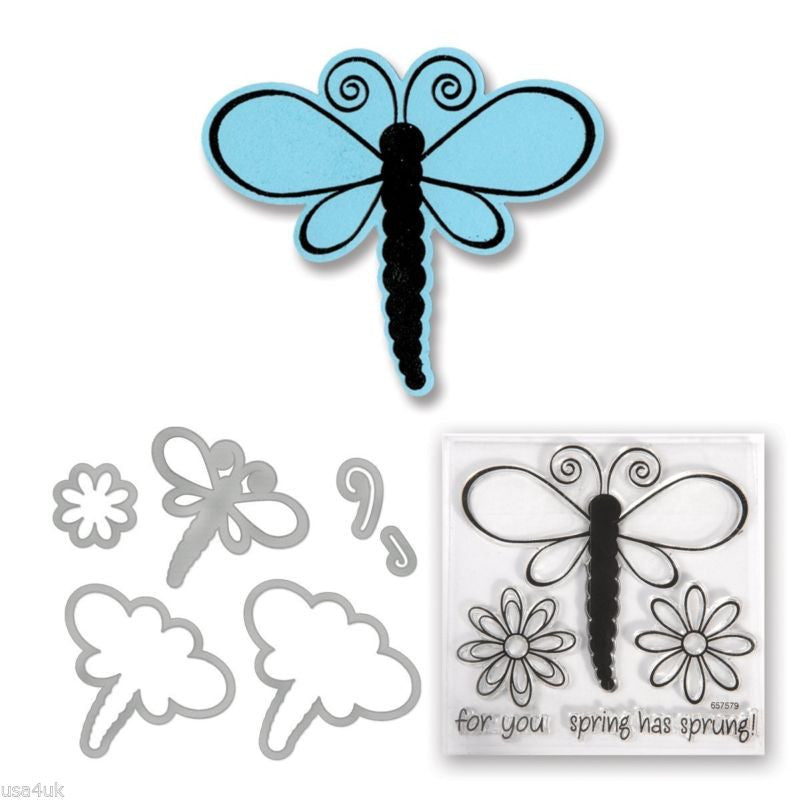 Dragonflies Dies & Stamps / Set de Suajes y Sellos de Polímero de Libélulas