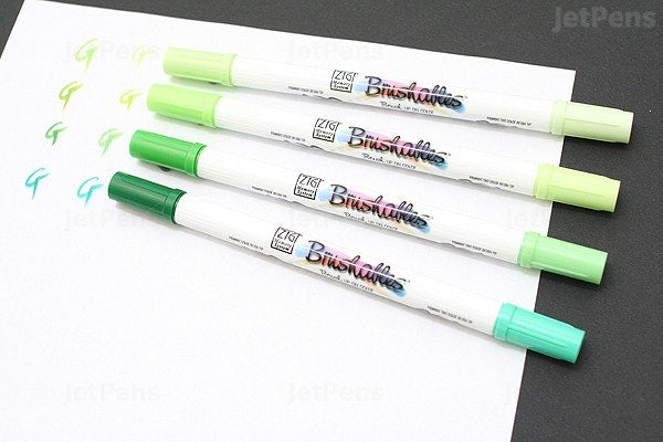 Brushables Dual-Tip Markers / Marcadores Doble Tono Punta Pincel Verdes Descontinuado Zig Memory System
