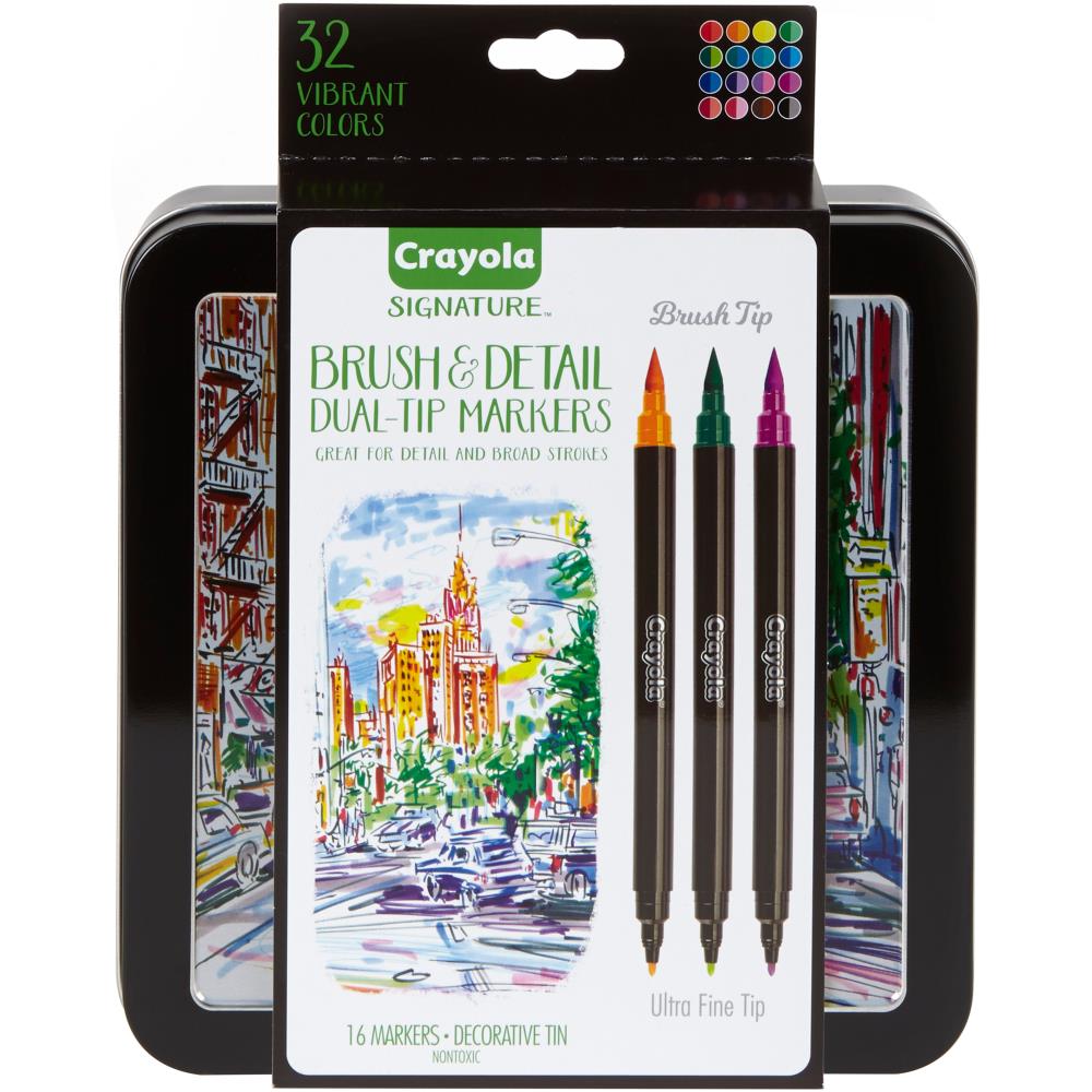 Crayola Signature Brush & Detail Dual-Tip Markers / Marcadores Dual Punta Fina y Pincel