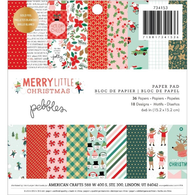 Merry Little Christmas Paper Pad 6&quot; / Block de Papel Decorado Navidad Descontinuado Pebbles