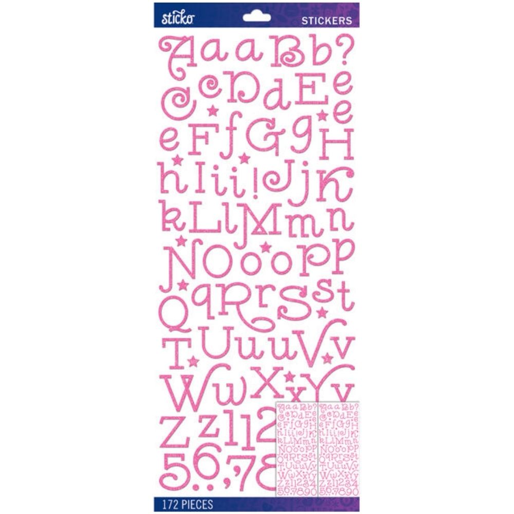 Pink Gasoline Alley Glitter Stickers / Estampas Alfabeto Rosa con Glitter 