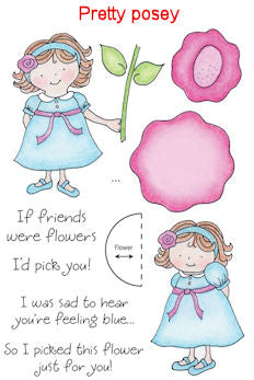 Pretty Posey Stamps / Sellos de Polímero Niña con Flor Descontinuado Honey Pop