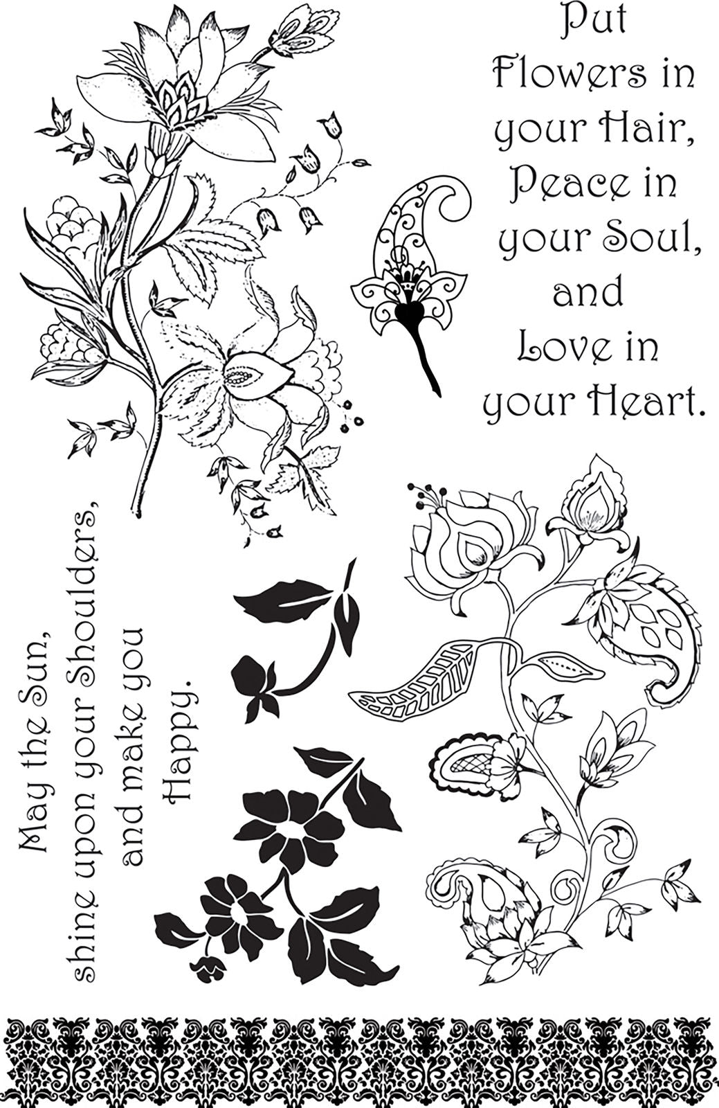 Flowers In Your Hair Stamps / Sellos Florales Descontinuado Ultimate Crafts