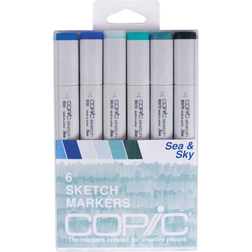 Sketch Markers Sea &amp; Sky / 6 Marcadores Alcohol Tonos Azules Descontinuado Copic