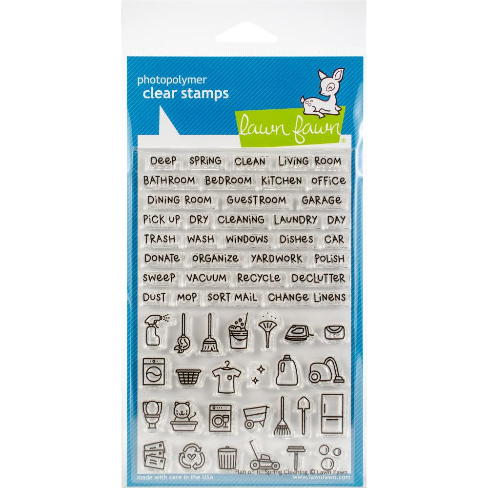 Clear Stamps Spring Cleaning / Sellos de Polímero Limpieza de Primavera Descontinuado Lawn Fawn