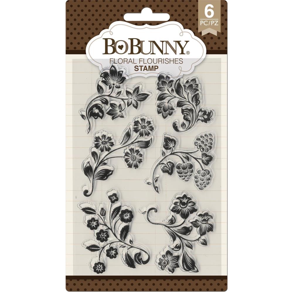 Sweet Moments-Floral Flourishes Stamps / Sellos de Polímero Momentos Florales Descontinuado BoBunny