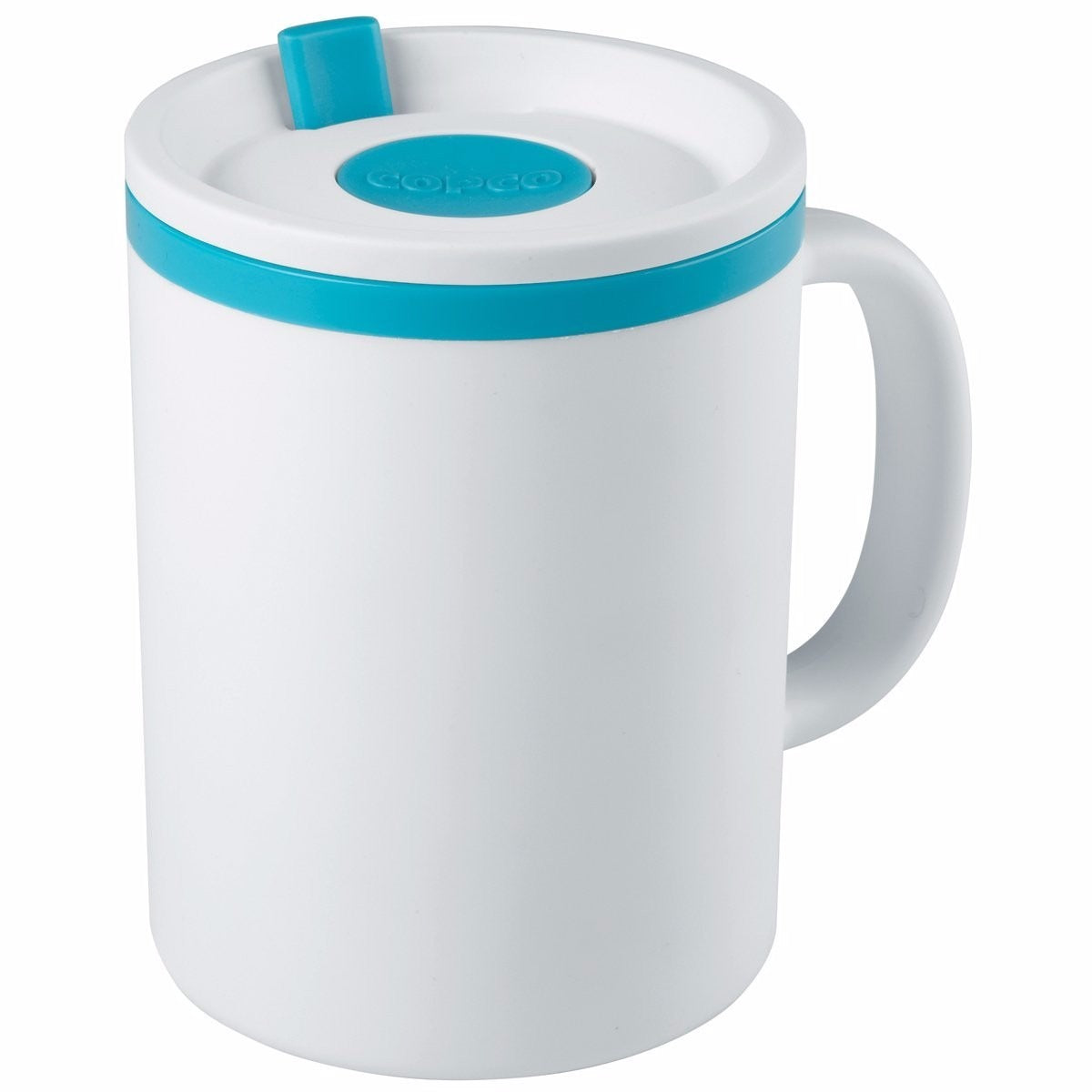 Iconic Desk Mug 16oz White &amp; Teal / Taza Para Escritorio con Tapa Descontinuado Copco
