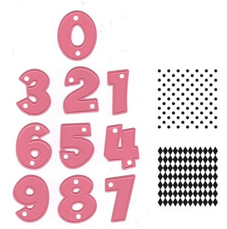 Party Numbers Die &amp; Stamp / Set de Suajes y Sellos Números de Fiesta Descontinuado Marianne design