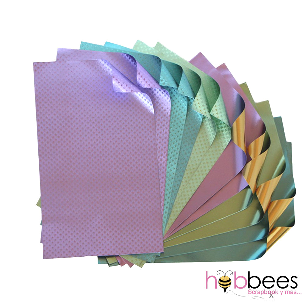 Pastels Foiled Papers 6"x12" / 12 Hojas de Papel Tipo Alumino Doble Cara Pasteles