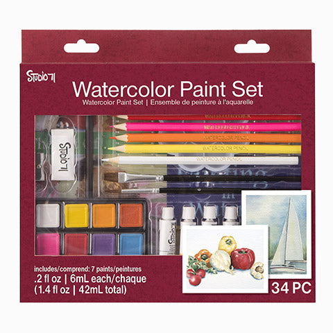Studio 71 Watercolor Paint Set / Kit de Acuarelas 34 piezas